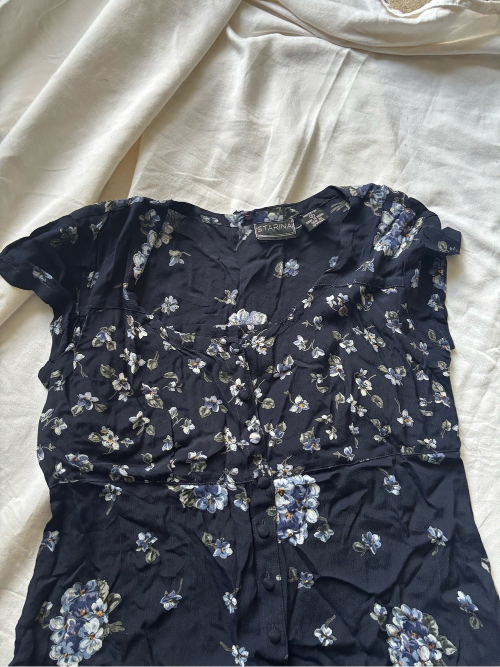 Navy Floral Cap-Sleeve Midi Dress - Picture 3 of 5